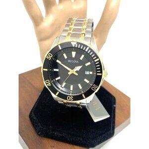 Bulova Men's Watch 98B394 Diver Black Dial Quartz Two Tone Stainless Steel 44mm